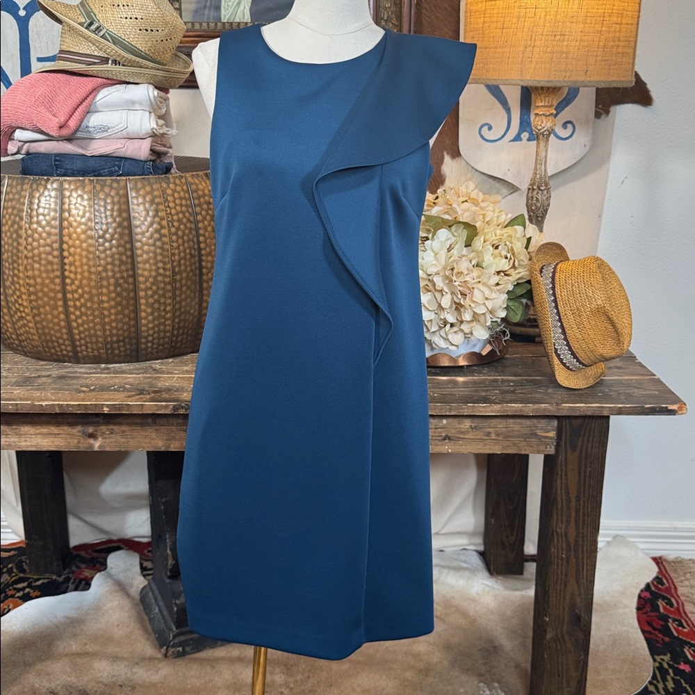 Vince Camuto Ruffle Dress Teal - Picture 1 of 5
